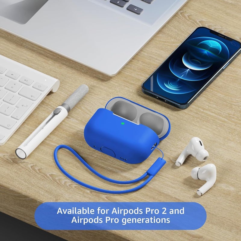 Tandoler حافظة متوافقة مع Airpods Pro 2، غلاف سيليكون ناعم واقي مع مجموعة تنظيف وحبل حمل متوافق مع AirPod Pro الجيل الثاني، LED أمامي مرئي - أزرق - Image 2